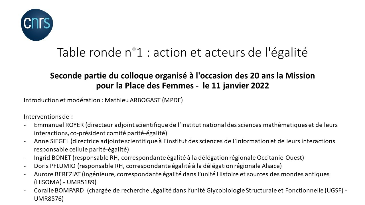 [20 ans MPDF 2/3] Table ronde n°1 : action et acteurs de l'égalité
