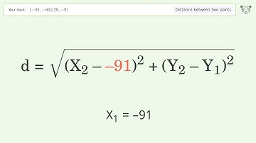 Find the distance between two points p1 (-91,-60) and p2 (20,-9): Step-by-Step Video Solution