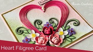 Filigree Heart Card/ Quilling Roses Card for Valentine's Day/ How to make Textured Background