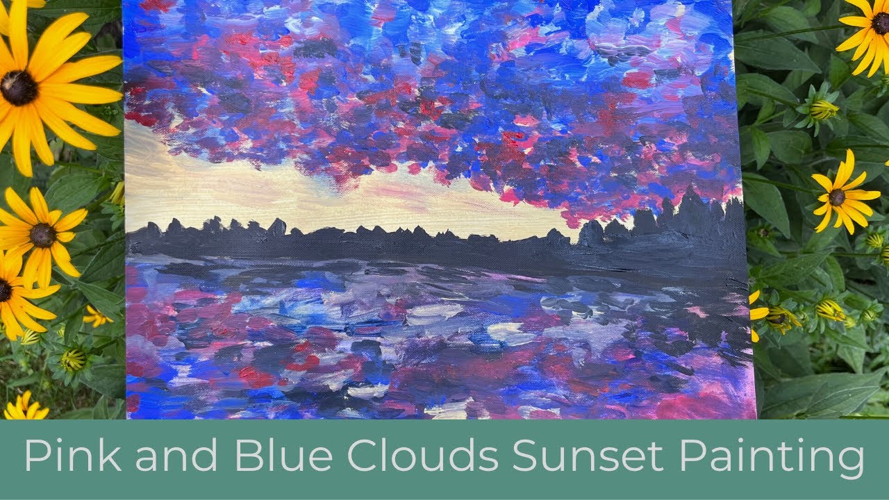 Pink and Blue Sky Acrylic Painting Tutorial for Beginners! - YouTube