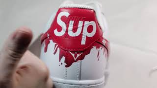 Painting SUPREME x LV 3D DRIP EFFECT onto Nike Air Force 1 shoes