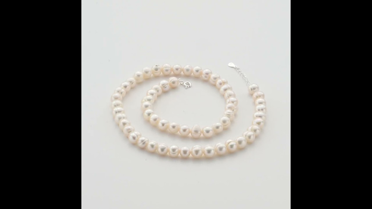 Sterling Silver White Freshwater Pearl Strand Choker Necklace