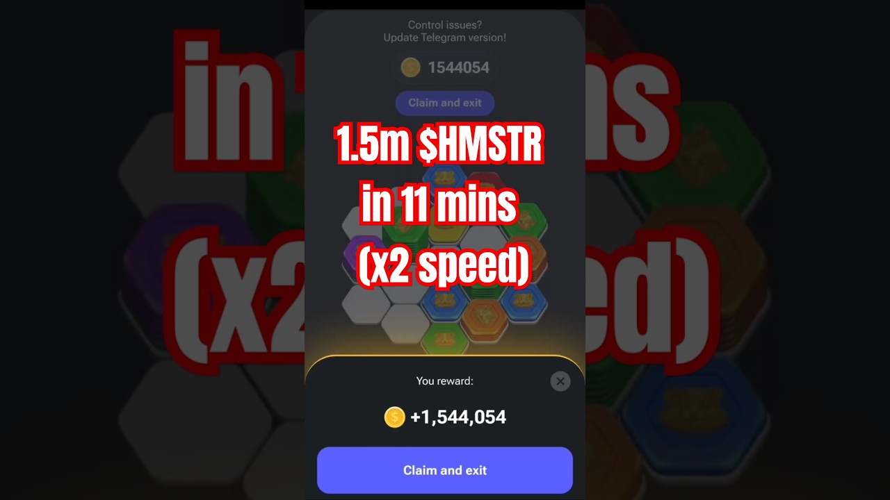 1.5m $HMSTR in 11 mins (x2 speed) playing Hexa puzzle: minigame in Hamster Kombat 
