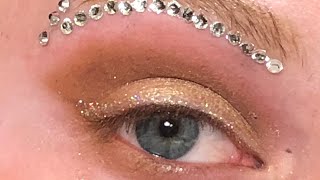 Gold Glitter Crystal Rhinestone Eye Makeup Tutorial (3 MINUTES ONLY)