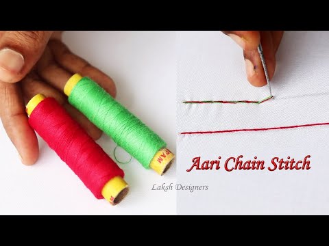 aari work basic chain stitch by using sewing thread | aari work basic chain for beginners in