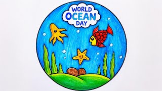 World Oceans Day Poster Drawing Easy Step by Step 🌊