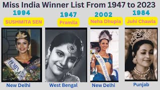 Miss India Winners Of All Time Till 2023| All Time Miss India winner List|