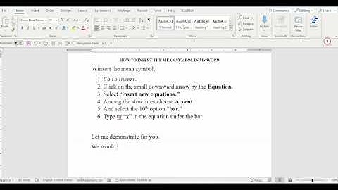How to insert the mean symbol in word 0