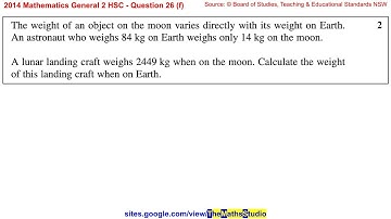 2014 Maths General 2 HSC Q26f Model & solve worded direct linear variation problem using algebra