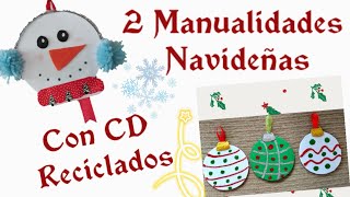 Manualidades Navideñas con CD Reciclados, Muñeco de nieve ️y Bambalina 