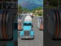 Mixed colorful cement trucks  long city buses vs 3 giant bollards vs big speed bump shorts