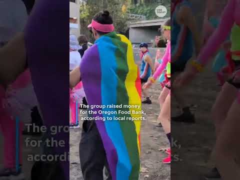 Portlanders protest outside ICE facility with 80s style aerobics workout