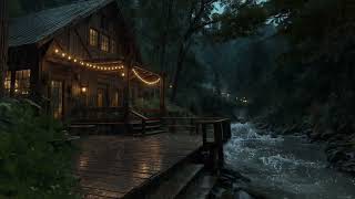 Rainy Night in a Cozy Cabin by a Rushing River – Relaxing Rain and Water Sounds for Stress Relief