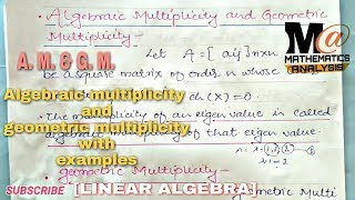 Algebraic multiplicity and geometric multiplicity with examples 🔥 || A. M. and G. M.