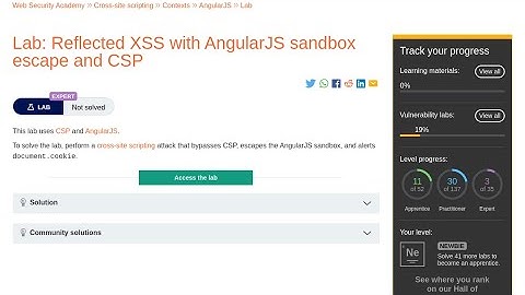 Web Security Academy | XSS | 28 - Reflected XSS with AngularJS Sandbox Escape and CSP