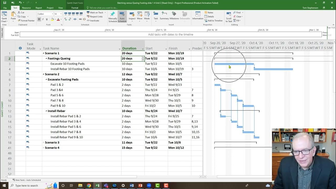 MS Project The Course, develop & test scheduling paths to improve CPM