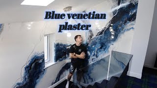Hand applied blue  venetian plaster | Staircase project