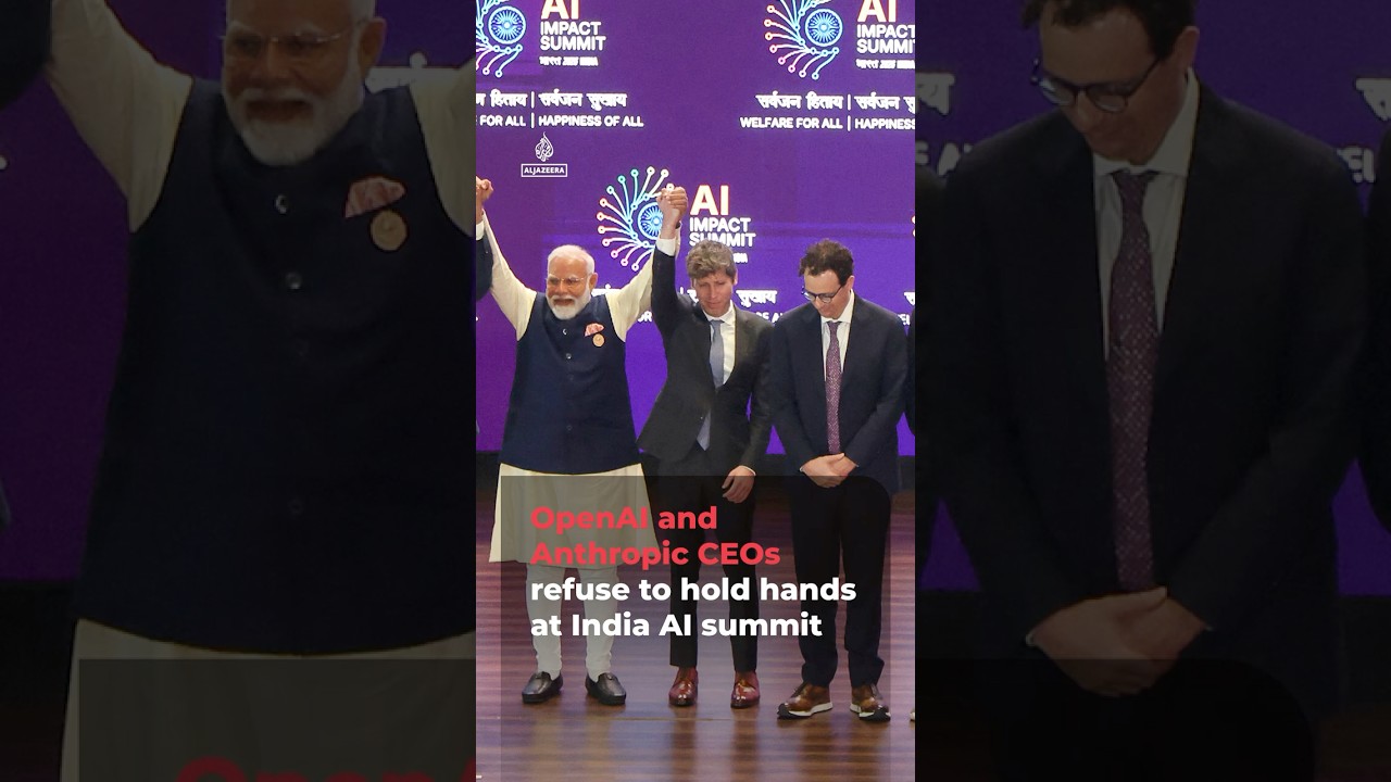 OpenAI and Anthropic CEOs refuse to hold hands at India AI summit | #AJ shorts