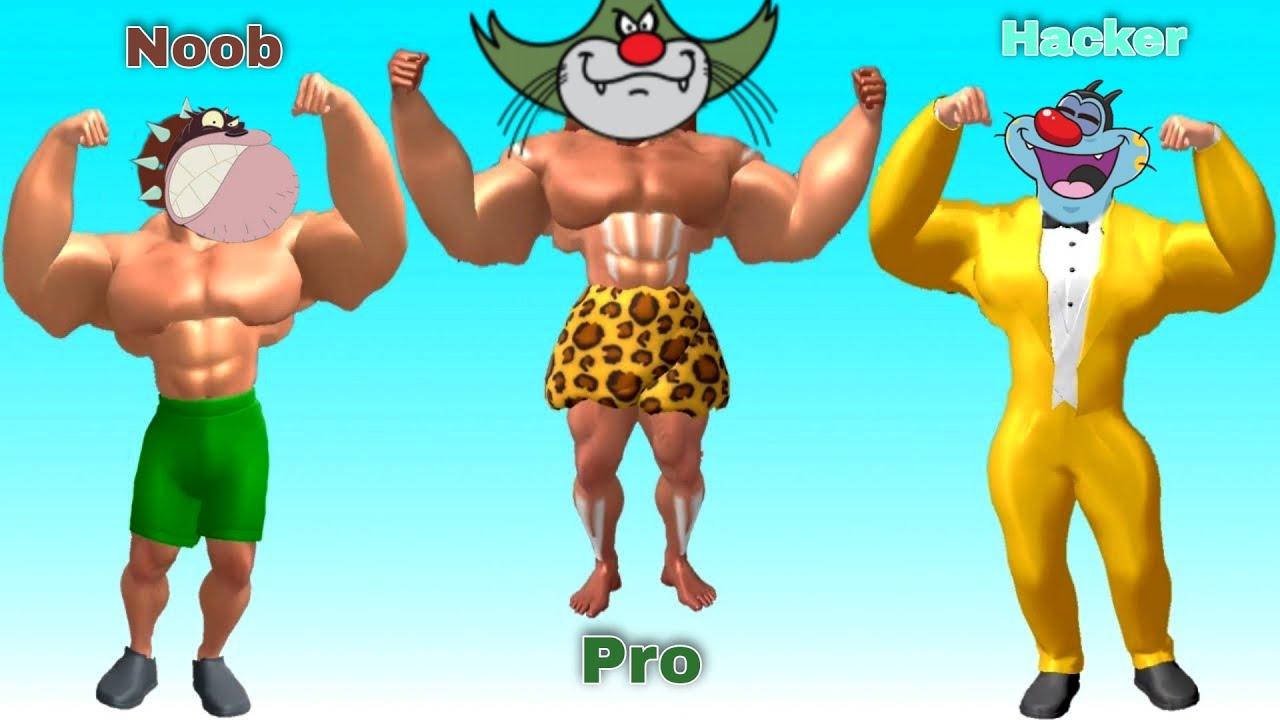 Noob Vs Pro Vs Hacker Muscle Rush Gameplay With Oggy And Jack Voice