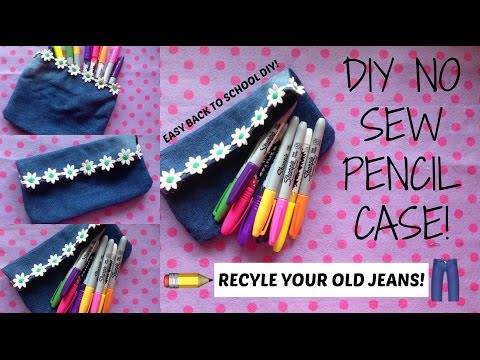 DIY NO SEW JEANS PENCIL CASE / POUCH! + NO ZIPPER! | Back To School DIYs 2016 - YouTube