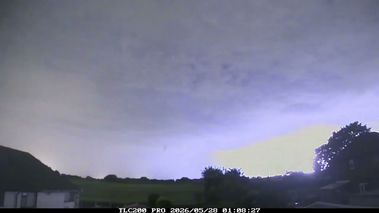 Overnight timelapse of  27th/28th May 2026, Irlam: Lightning