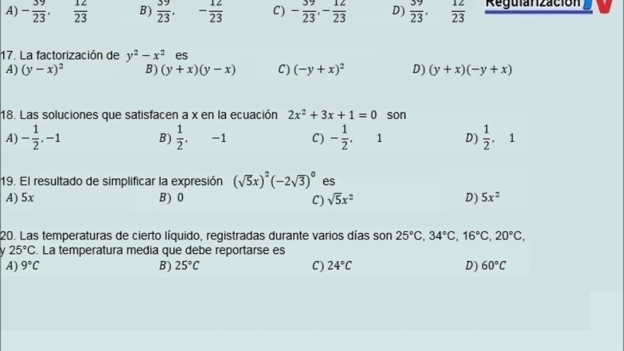 Examen extraordinario Algebra Preparatoria UNAM diagnostico - YouTube