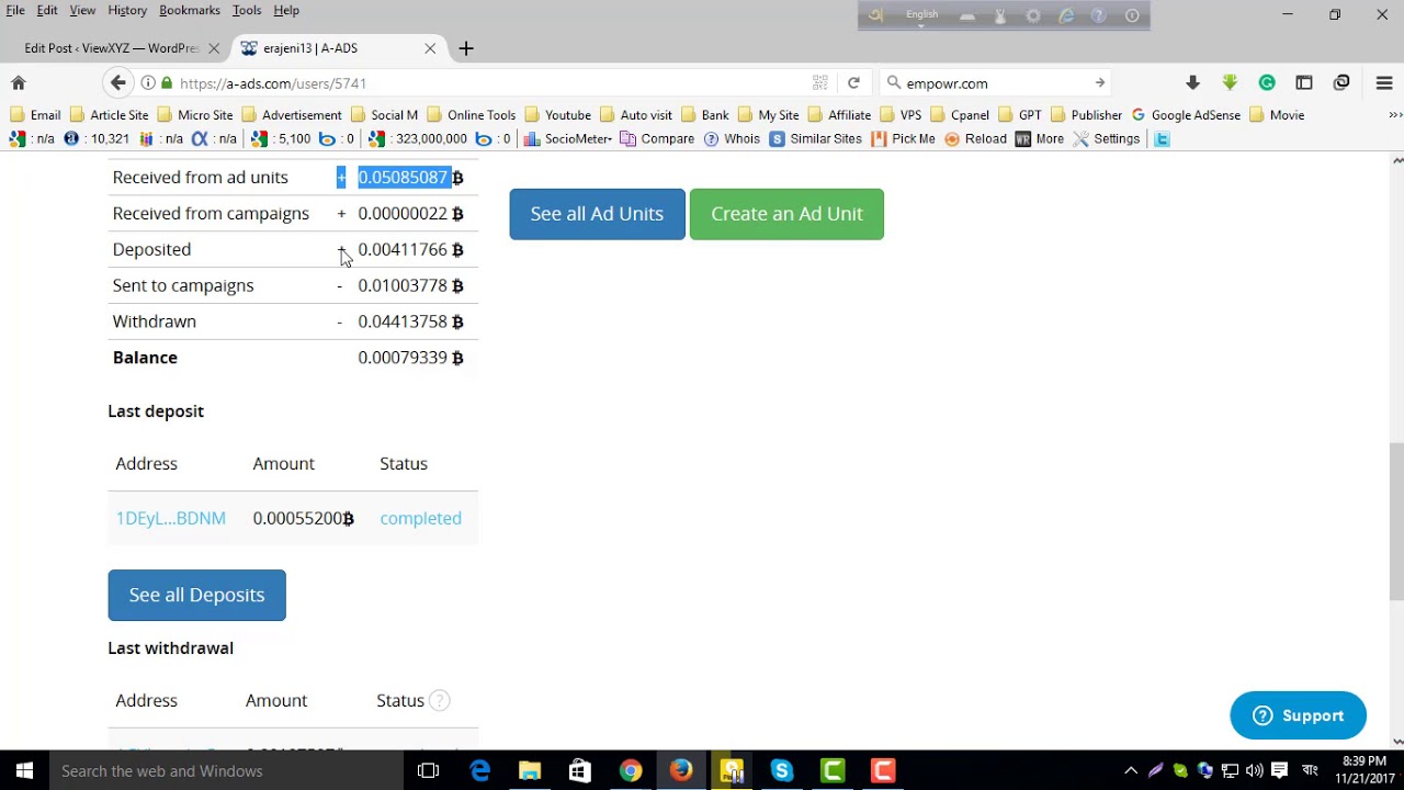 Use A Ads Bitcoin Ads Network and Earn Bitcoin Per Day with Proof