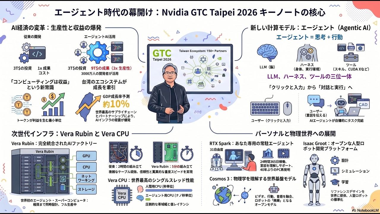 新接点開発の論理と実際 11-minute Japanese summary] Nvidia GTC Taipei 2026: Jensen Huang's
