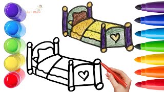 How To Draw cute Bed Drawing, Painting \& Coloring For Kids and Toddlers_ Child Art 🐋🌈🎨