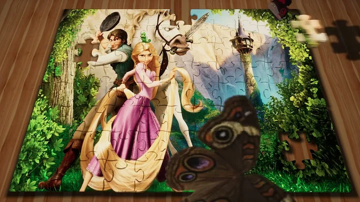 Rapunzel and Flynn from Tangled ready to fight in Puzzle Jigsaw Game