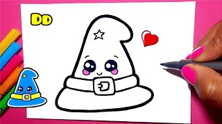 HOW TO DRAW A BEAUTIFUL KAWAII AND HALLOWEEN WITCH HAT