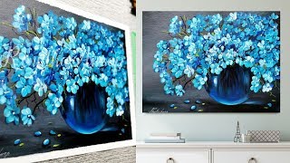 beautiful acrylic painting BLUE flower painting on Canvas | flower vase painting | ART DEMO