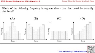2010 General Maths HSC Q4 Identify which histogram from those shown could be normally distributed