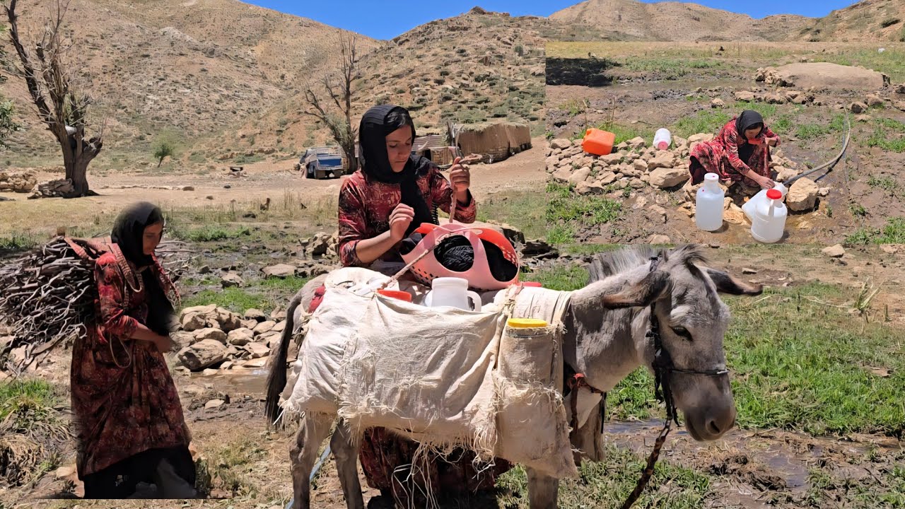 "Real nomadic life | gathering firewood, doing laundry, and fetching water from a spring"