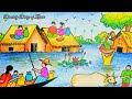 How to draw flooded scenery of bangladesh ll village drawing ll drawing diary of zareensubscribe
