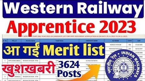Western Railway Ratlam Apprentice DV Merit list 2023, RRC WR Apprentice Merit list pdf download 2023
