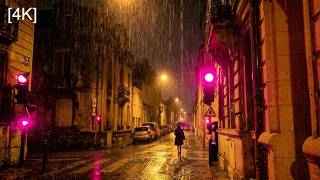 [4K] Night Heavy Rain Walk Bordeaux France | ASMR Rain sounds for sleeping, study, concentration