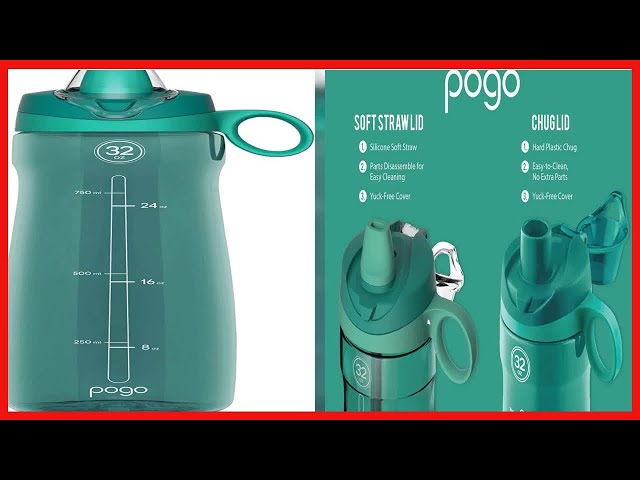 Pogo Plastic Water Bottle with Soft Straw Lid and Carry Handle, BPA Free,  Dishwasher Safe, 18 ounce 