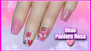 UÑAS PANTERA ROSA / DISEÑO DE UÑAS CORTAS EN COLOR ROSA / UÑAS BONITAS CON CARICATURA