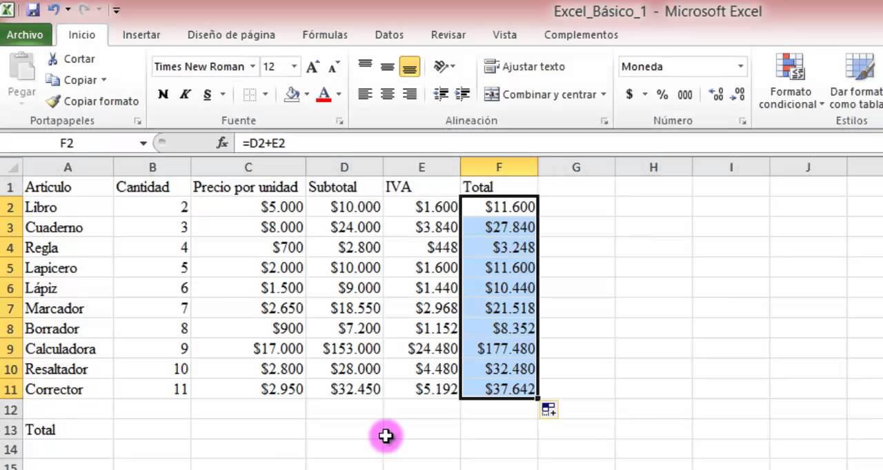 Como hacer suma en excel