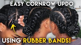 GENTLE RUBBER BAND CORNROW UPDO w/ Extensions - NO PULL SENSITIVE EDGES