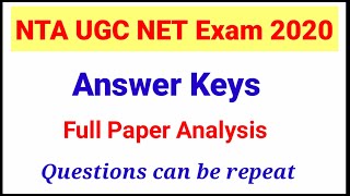 NTA UGC NET Exam Answer keys | UGC NET Paper Analysis| NTA UGC NET questions asked in Exam 2020 |NET