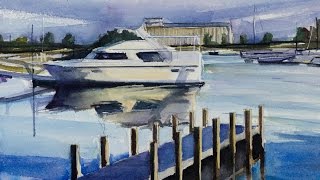 watercolor boat harbor painting demo