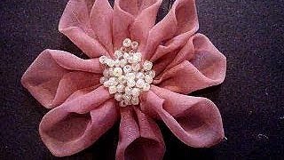 BEADED CENTER ORGANZA FABRIC FLOWER # 51, how to diy, prom, bridal, wedding, headbands, barrettes.