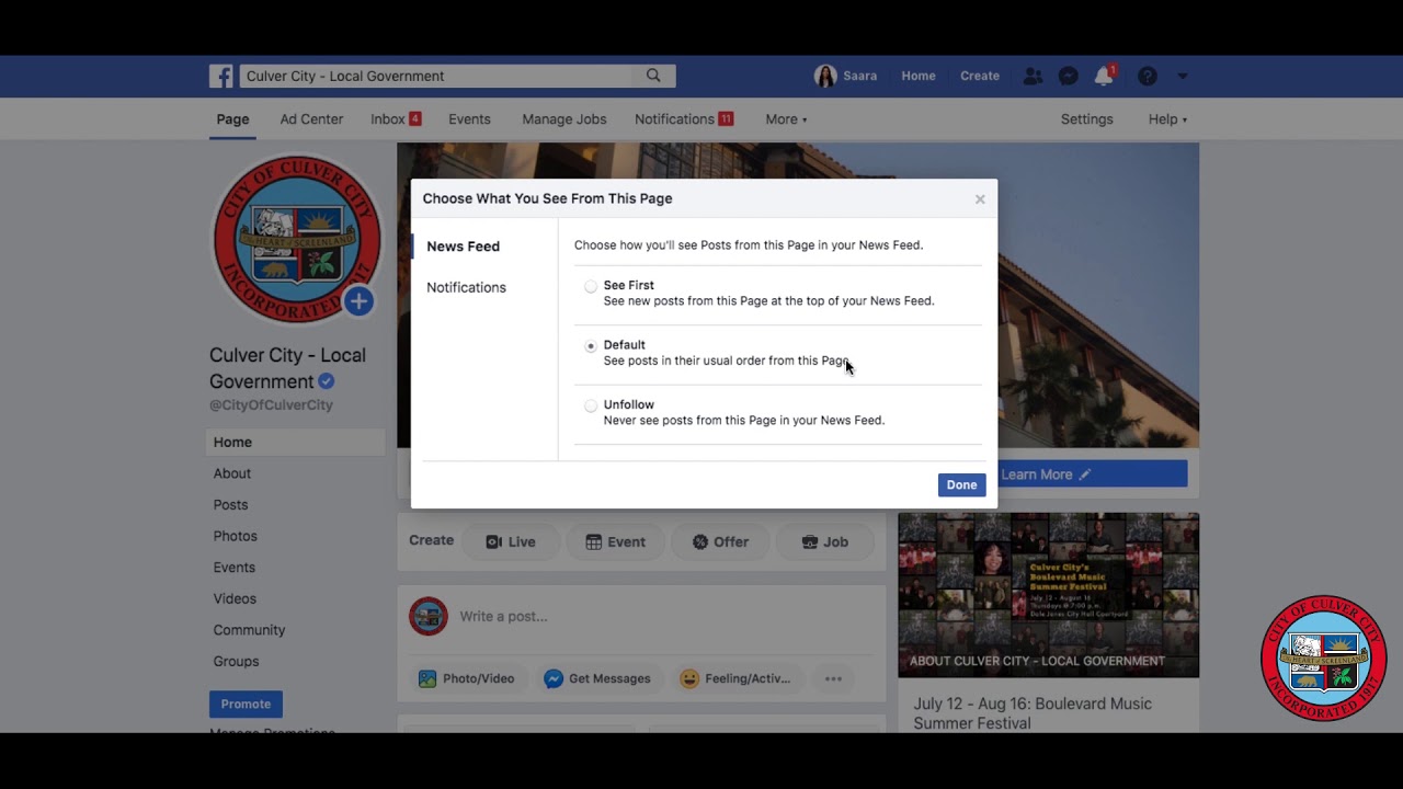 Connect with Culver City - Choose What You See on Facebook