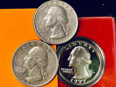 1977 US Washington Quarter Dollar Coins - United States 25 Cents - Philadelphia - Denver - San Fran