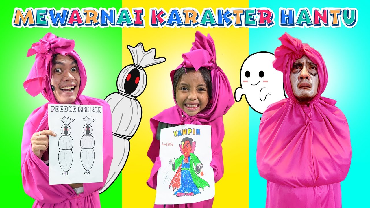 Leika Mewarnai Karakter Hantu😱 Muncul Pocong Pink Youtube