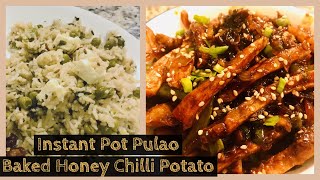 InstantPot Paneer peas pulao with Baked Honey Chilli Potato