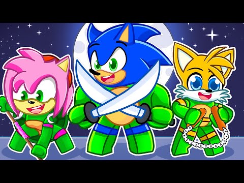 Becoming NINJA TURTLES with Sonic, Tails, & Amy in Roblox!