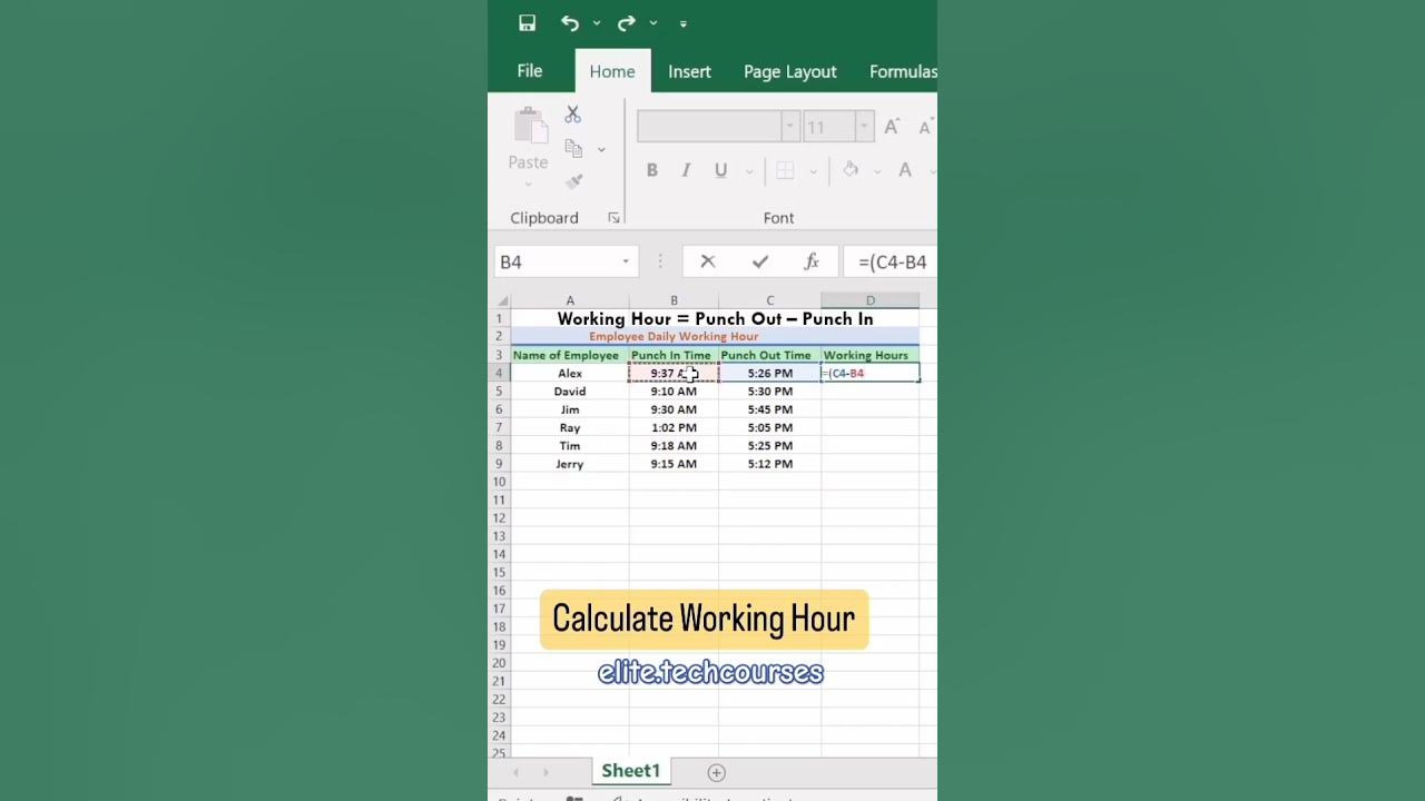 calculate-working-hours-in-excel-ytshorts-youtube